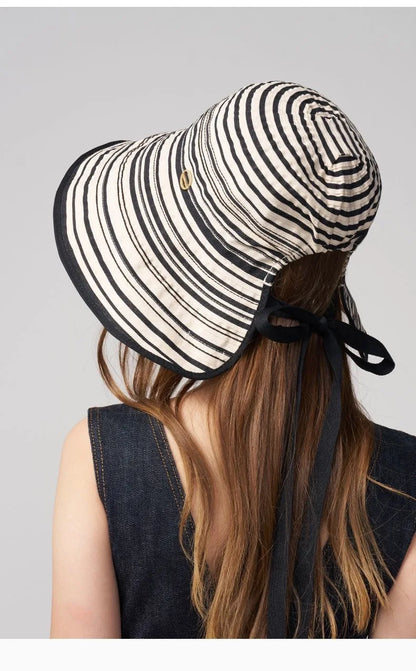 Black And White Striped Wide Brimmed Sun Hat