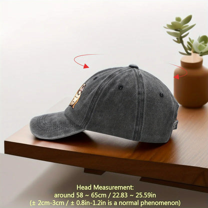Funny Bulldog Washed Denim Baseball Cap