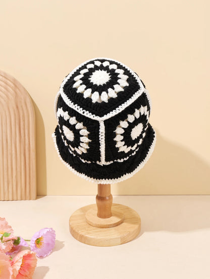 Women Vintage Geometric Crochet Bucket Hat