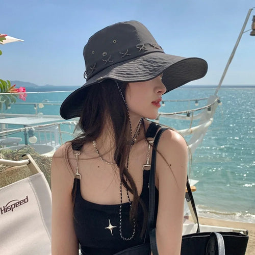 10cm Wide Brim Waterproof UV Protection Bucket Hat