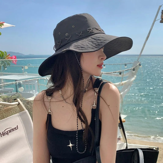 10cm Wide Brim Waterproof UV Protection Bucket Hat