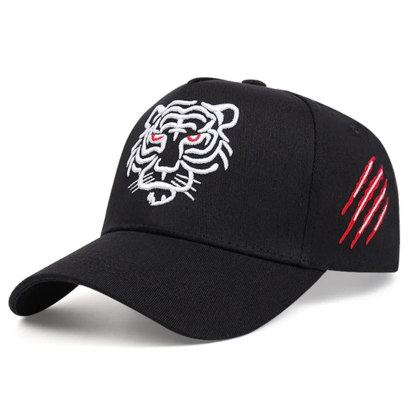 Black Tiger Embroidered Cotton Trucker Snapback cap