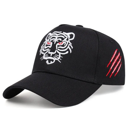 Black Tiger Embroidered Cotton Trucker Snapback cap