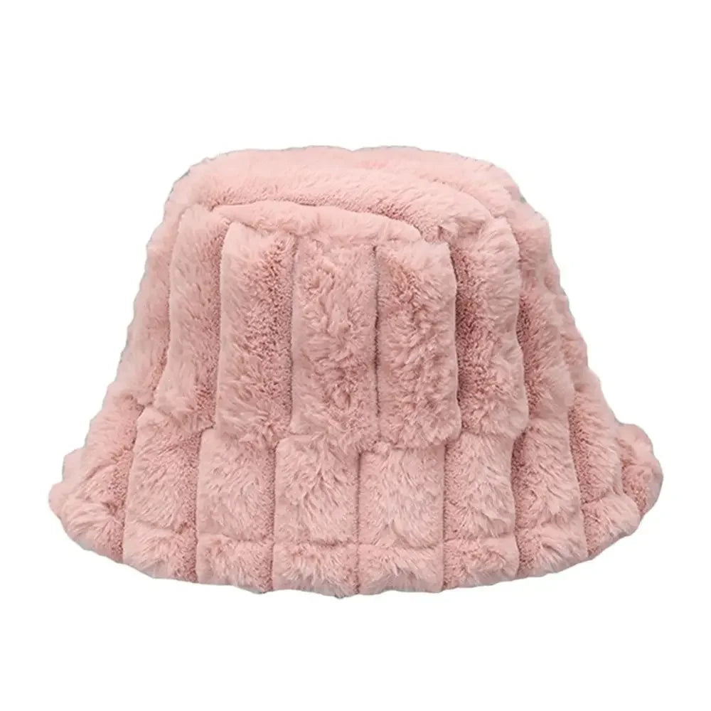 Women Faux Fur Winter Panama Fisherman Bucket Hat