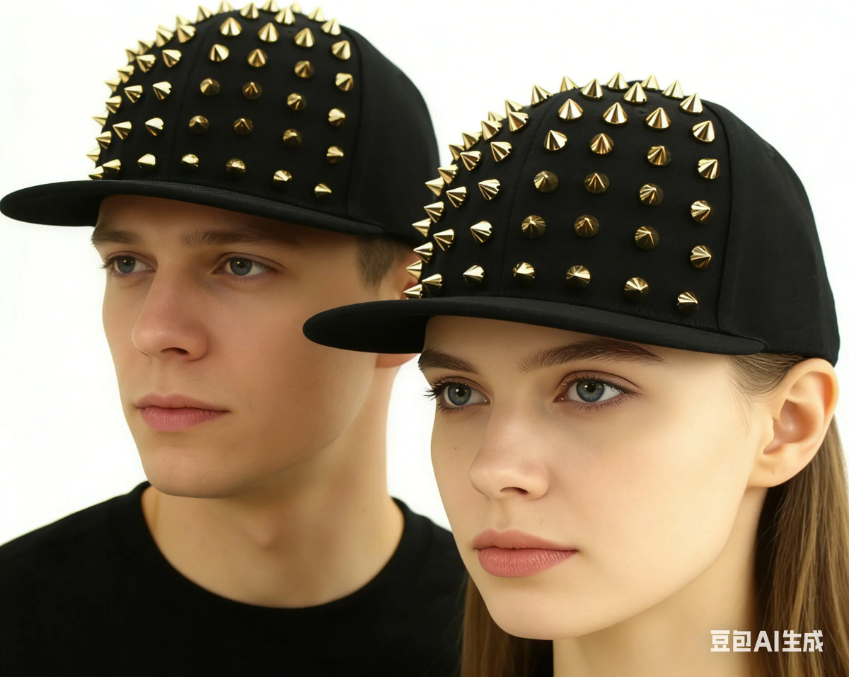Rivet Embellished Hip-Hop Mesh Visor Snapback Cap