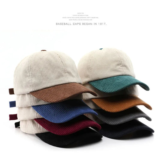 Spring Autumn Corduroy Spliced Color Baseball Caps For Men Women