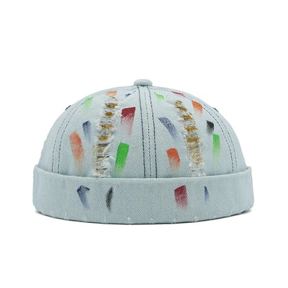 Tear Broken Denim Docker Cap Colorful Brimless Caps