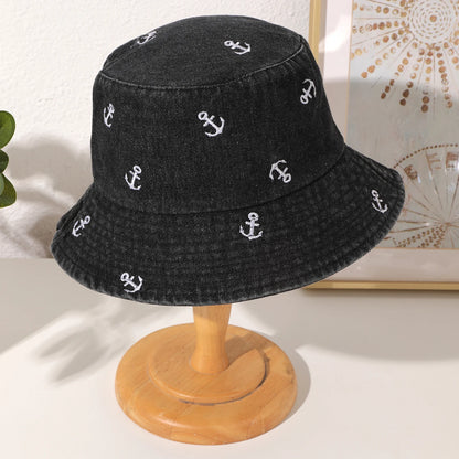 Washed Denim Anchor Bucket Hat