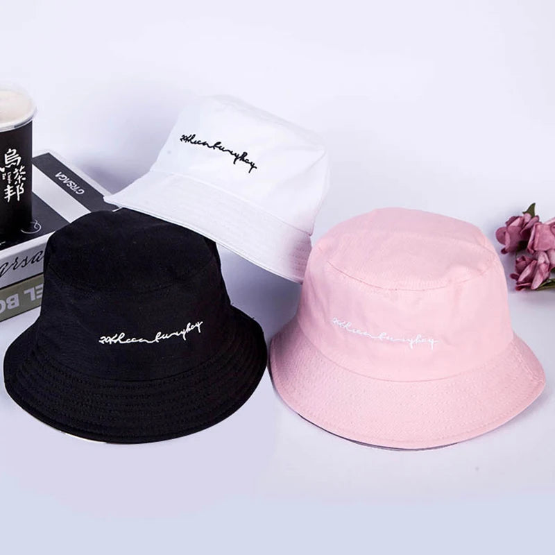 Letter Embroidery Casual Bucket Hat