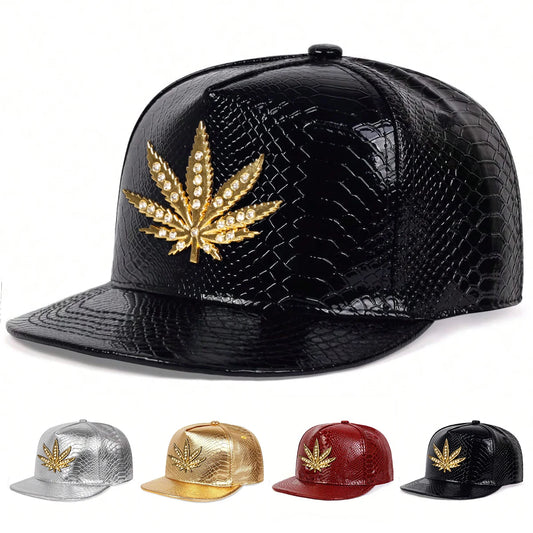 Maple Leaf Leather Patch Adjustable Hip-Hop  Snapback Cap