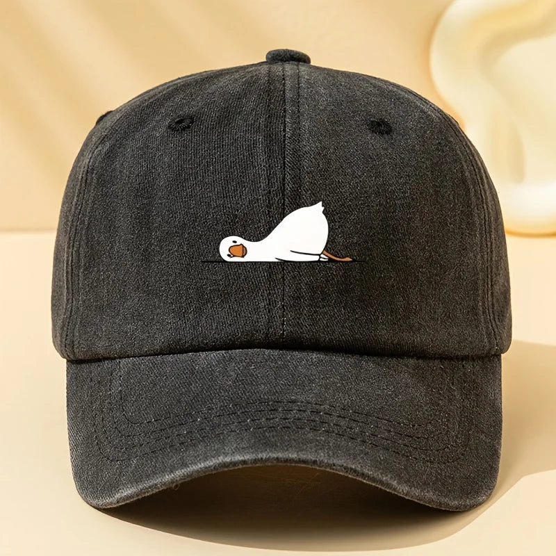 Lying Goose Print Vintage Washed Baseball Cap