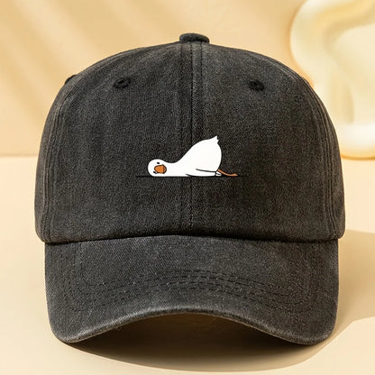 Lying Goose Print Vintage Washed Baseball Cap