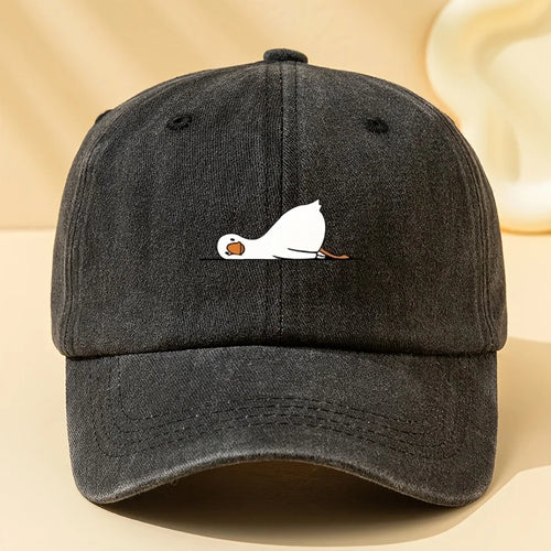 Lying Goose Print Vintage Washed Baseball Cap