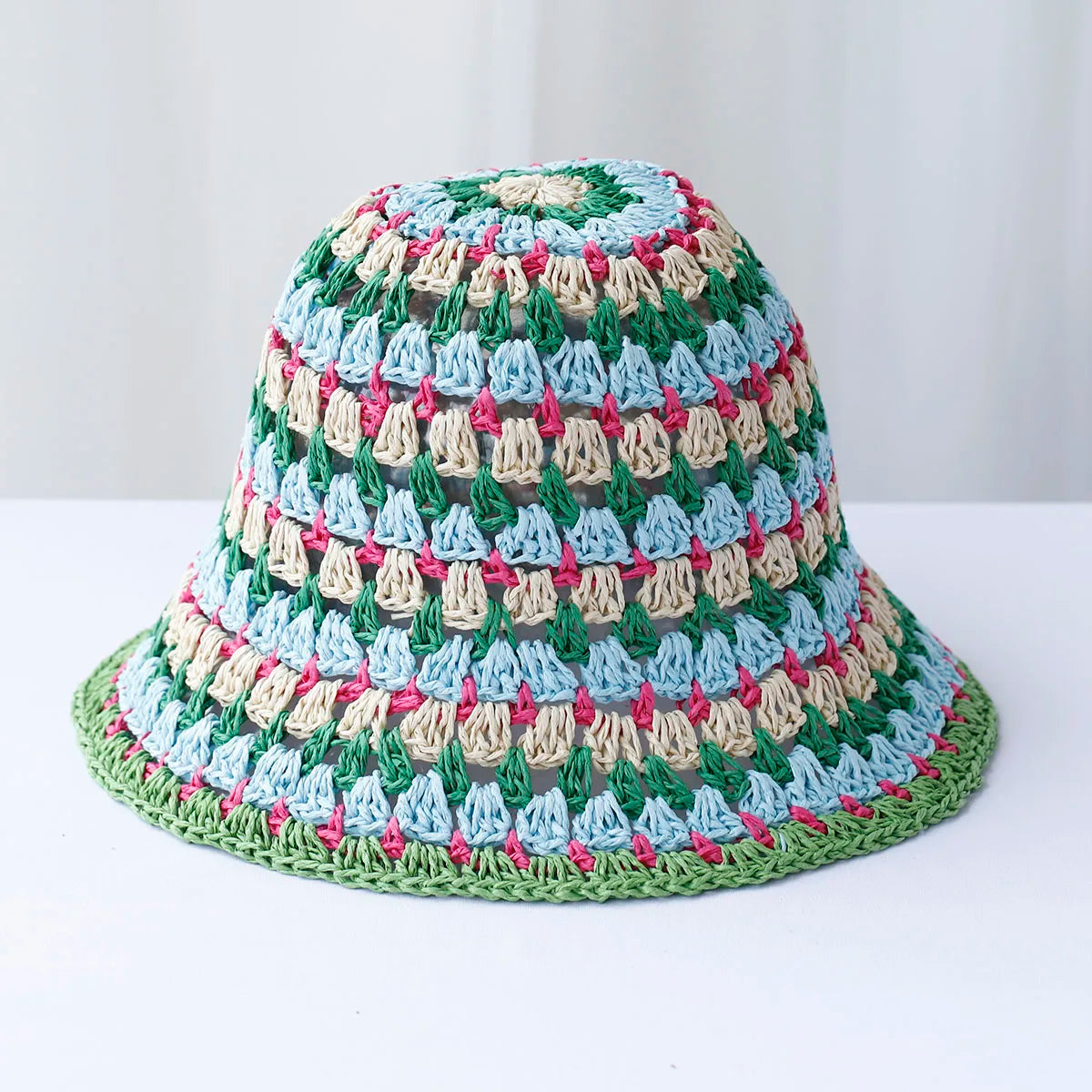 Multicolor Crochet Foldable Straw Bucket Hat
