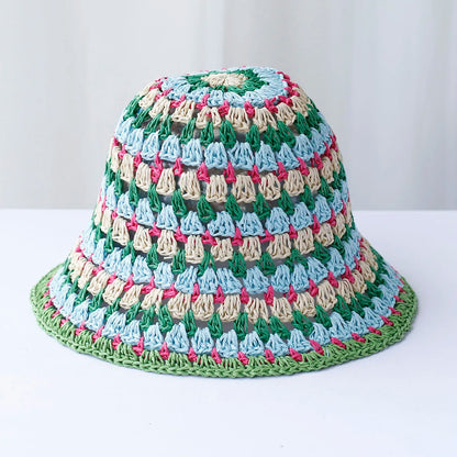 Multicolor Crochet Foldable Straw Bucket Hat