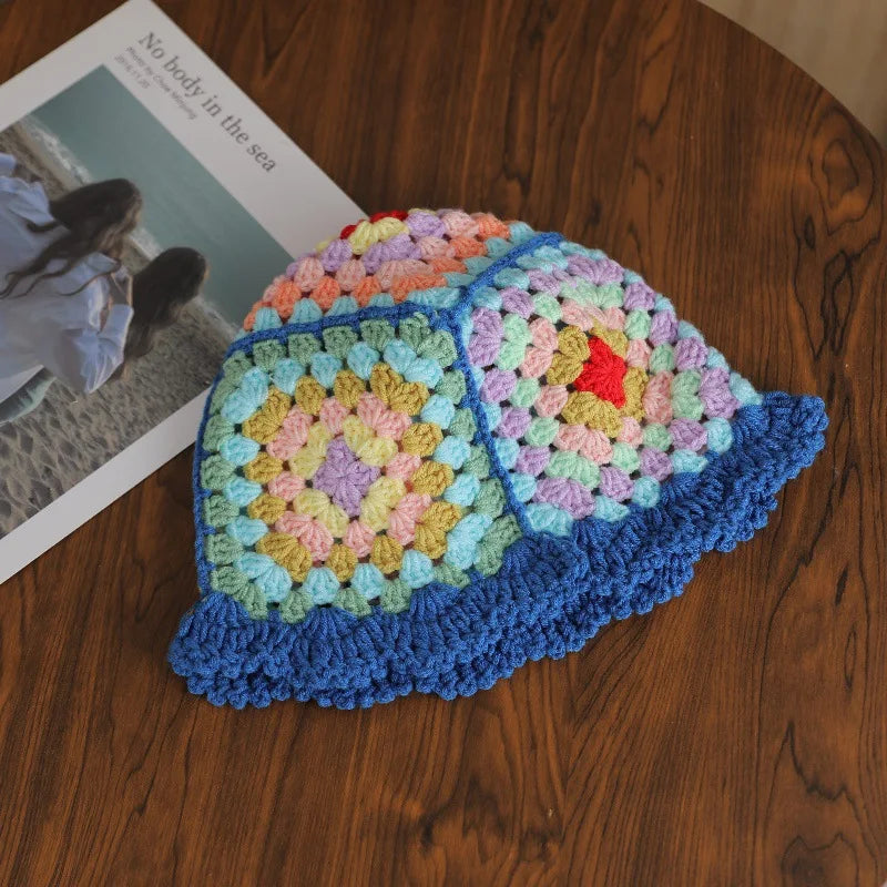 Sunflower Patchwork Ruffled Bucket Hat