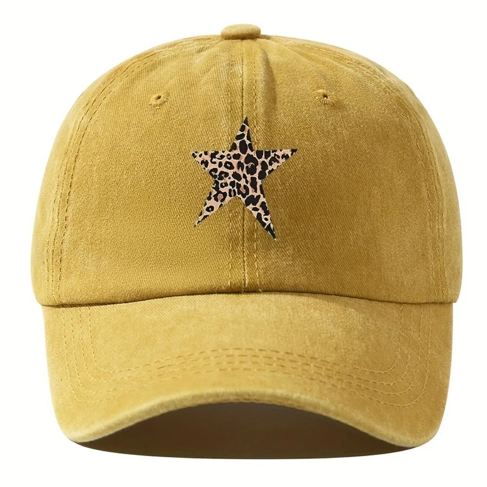 Distressed Leopard Star Print Baseball Cap