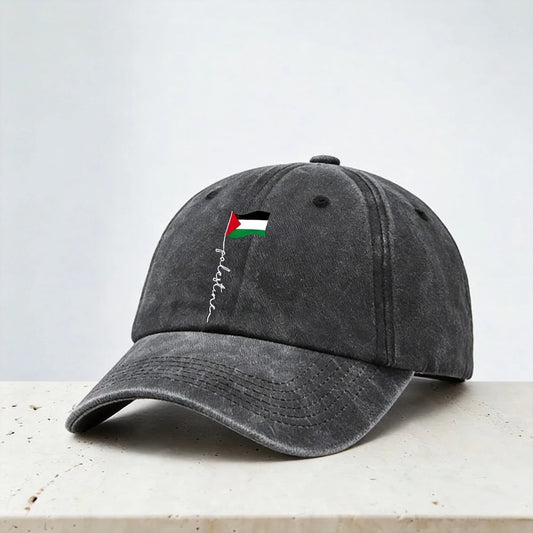 Palestine Flag Print Washed Baseball Cap