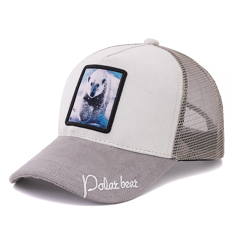 Hot Sale Unisex Mesh Cap Lion Pattern Patch Design Suede Hat Women And Men Summer Animal Baseball Cap Fashion Trucker Hat Size 56-60cm