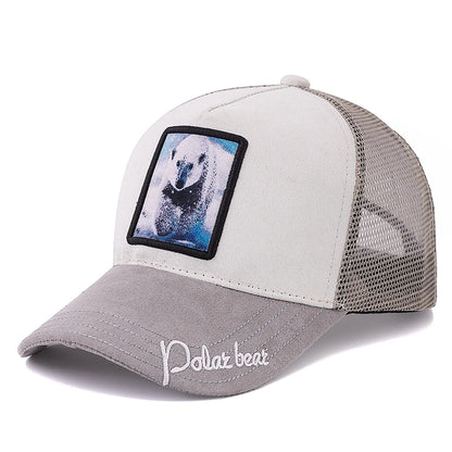 Hot Sale Unisex Mesh Cap Lion Pattern Patch Design Suede Hat Women And Men Summer Animal Baseball Cap Fashion Trucker Hat Size 56-60cm