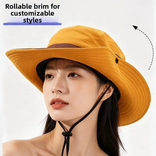 Quick-Dry Wide Brim Ponytail Hole Bucket Hat