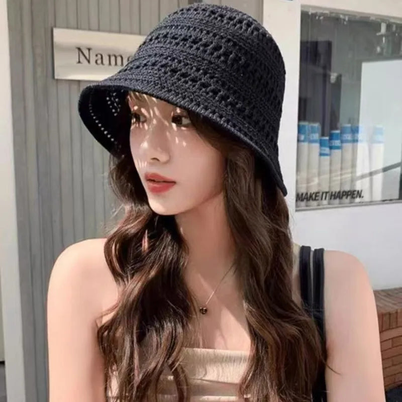 Bucket Hats Woman Summer Hollow Out Thin Sun Protection Hat