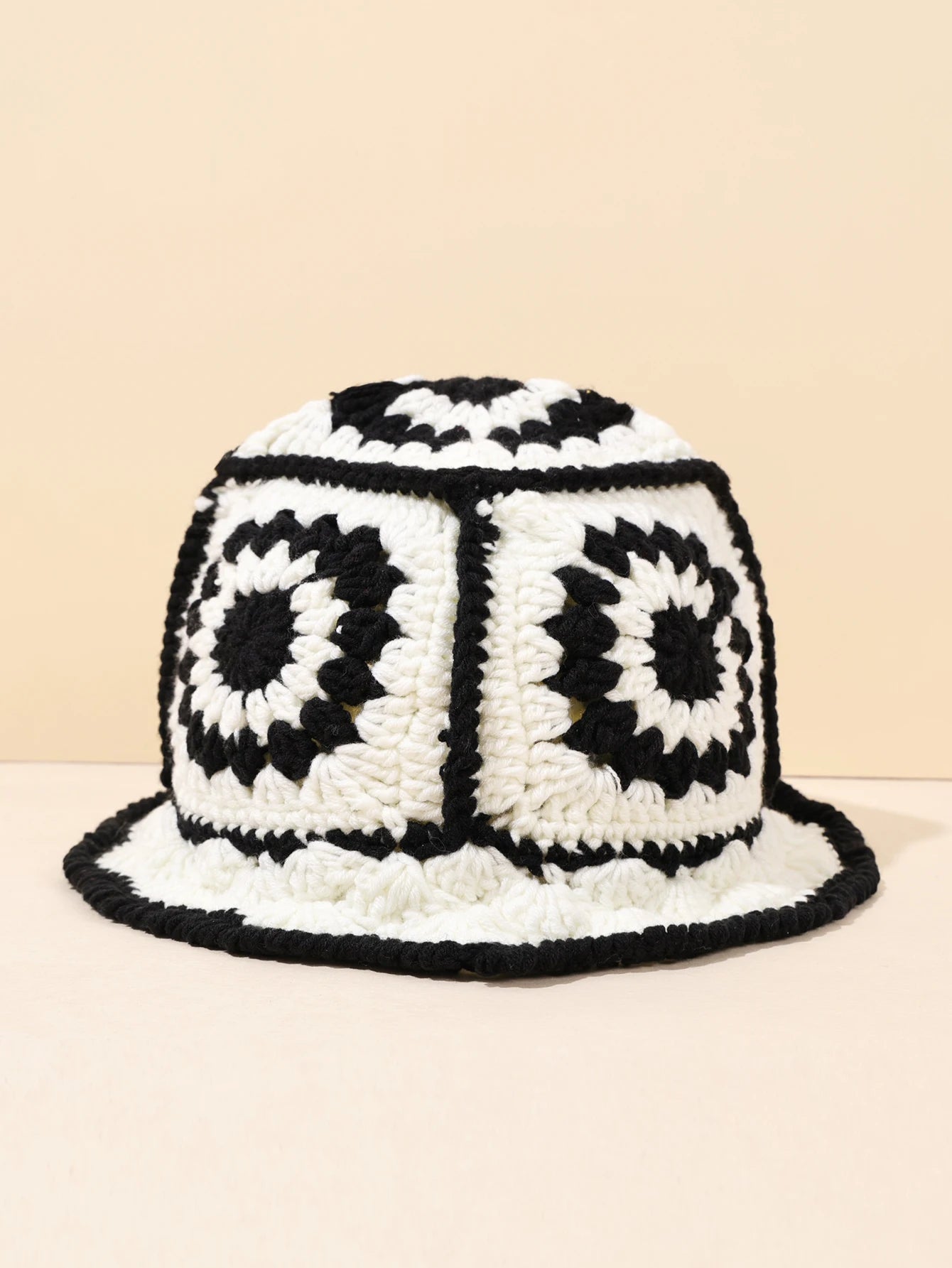 Women Vintage Geometric Crochet Bucket Hat
