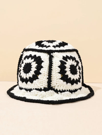 Women Vintage Geometric Crochet Bucket Hat
