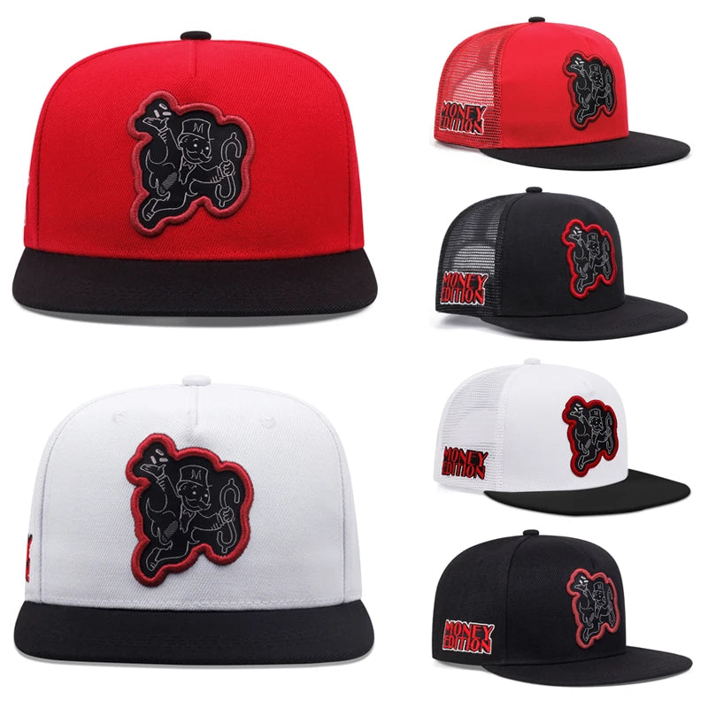 Poker Money Flat Brim Mesh Snapback Cap