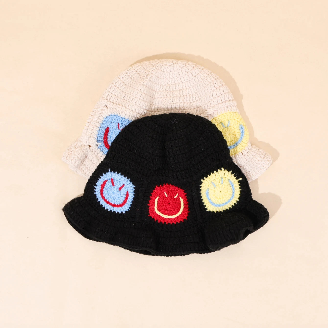 Smiley Knitted Warm Bucket Hat