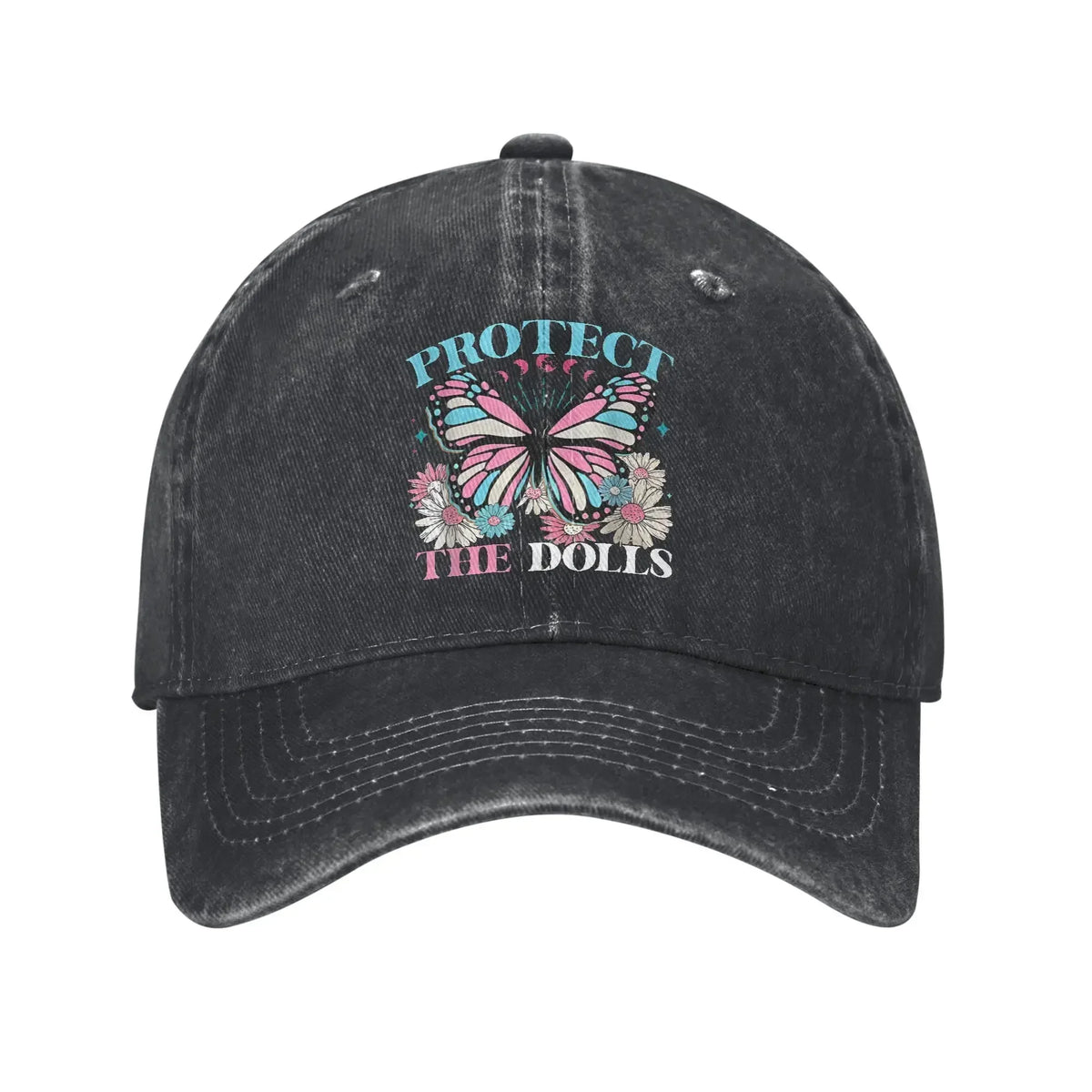Protect The Dolls Distressed Denim Baseball Cap