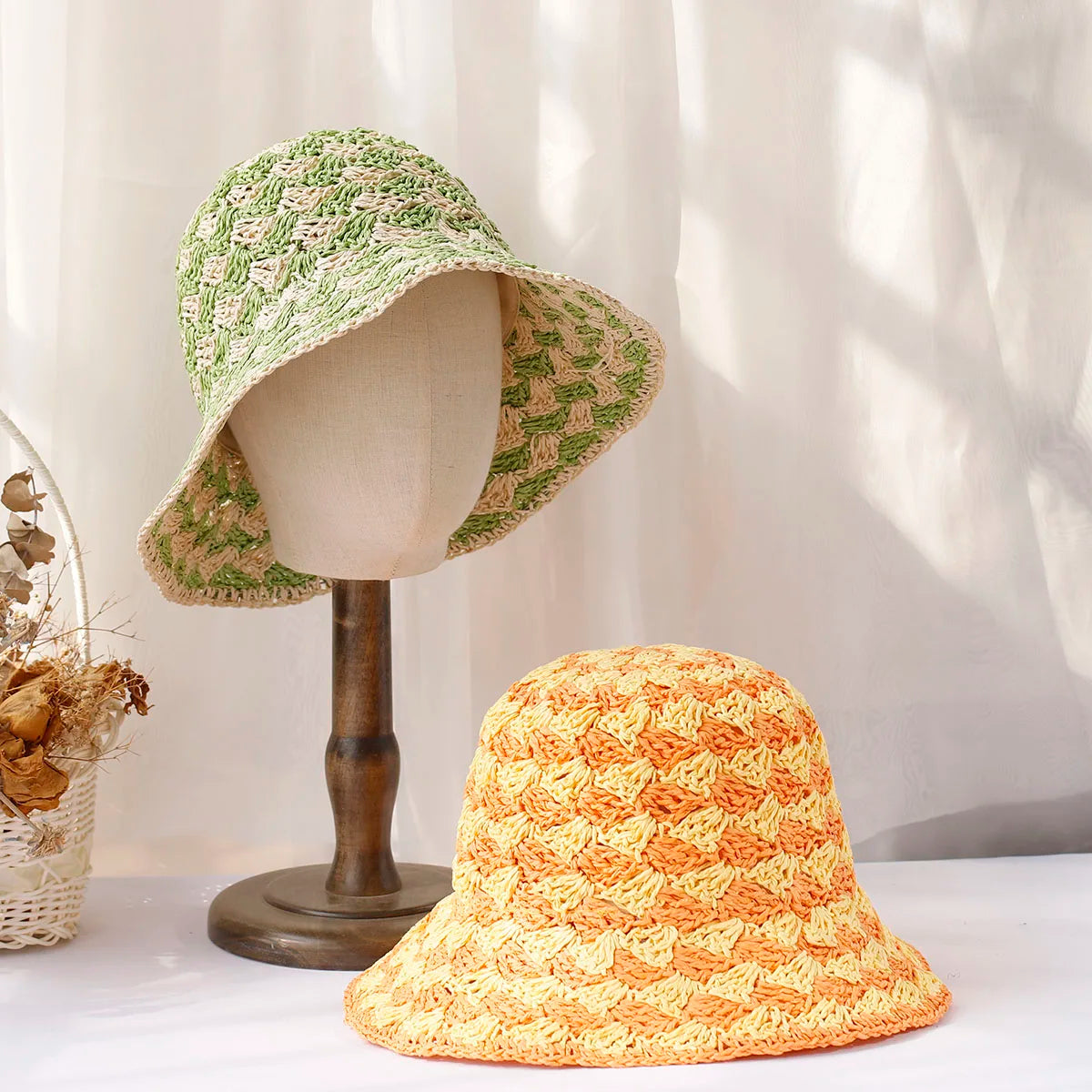 Women's Straw Crochet Sun Bucket Hat