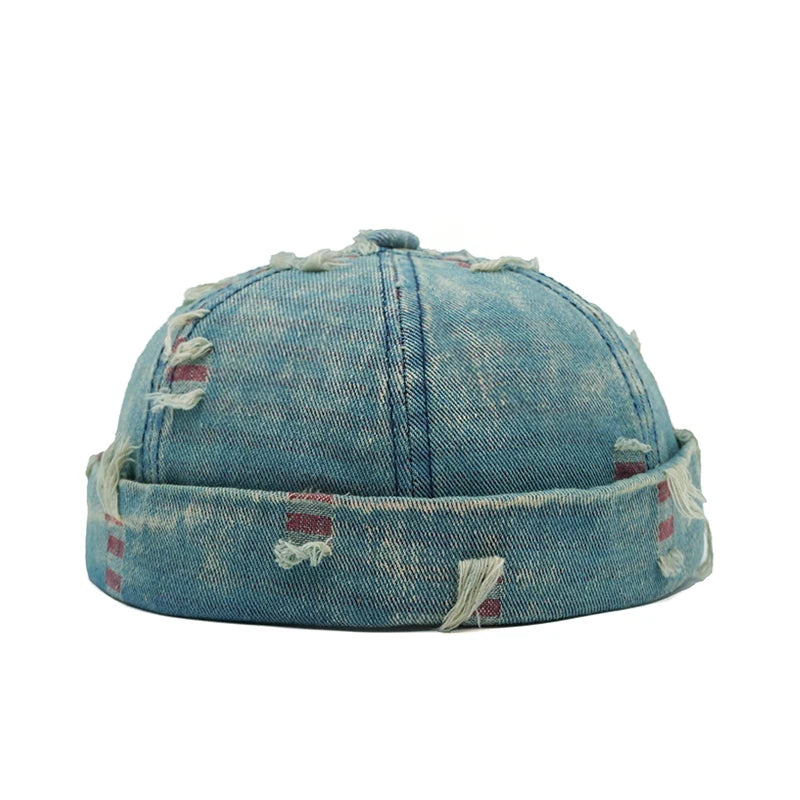 Tear Broken Denim Docker Cap Colorful Brimless Caps