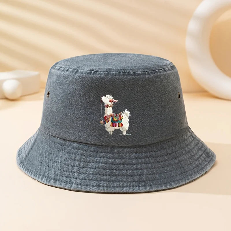 White Alpaca Printed Bucket Hat