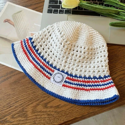 Korean Striped Mesh Fisherman Hat– Summer Sun Cap