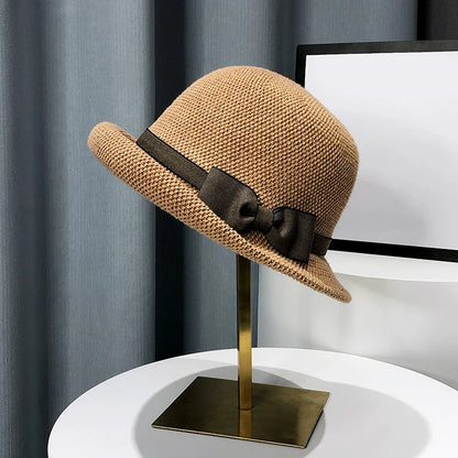 Bow Curling Hat Female Summer Bucket Hat