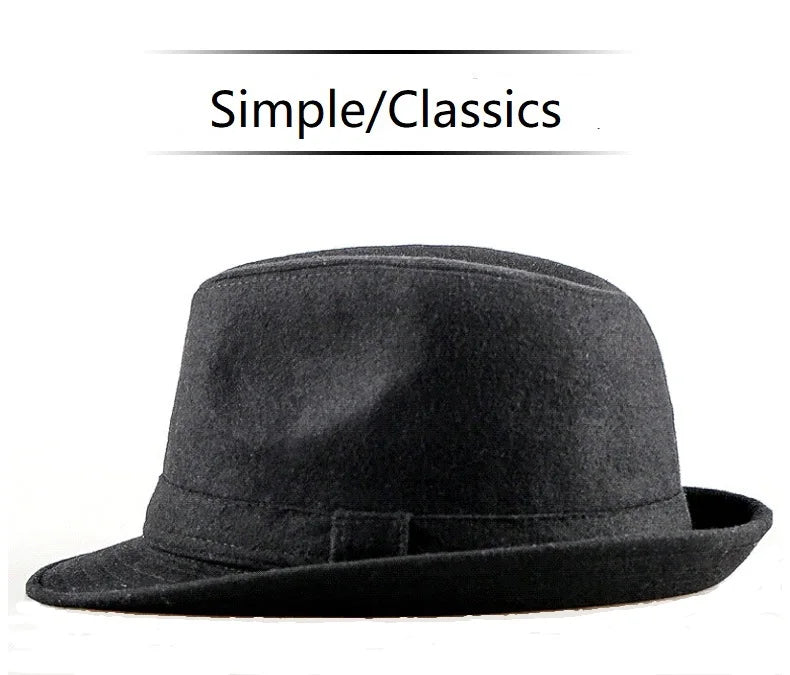 Winter Solid Woollen Fedoras For Men Top Jazz Hat
