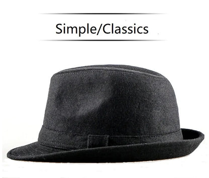 Winter Solid Woollen Fedoras For Men Top Jazz Hat