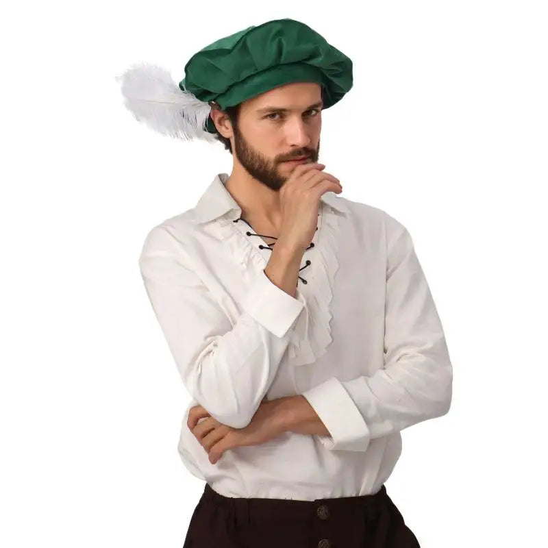 Quality Medieval Unisex Beret Hat With Feather Suede Tudor Hat
