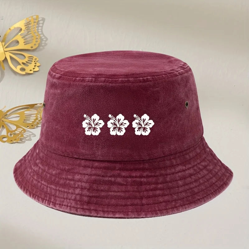 Three Flower Retro Washed Bucket Hat