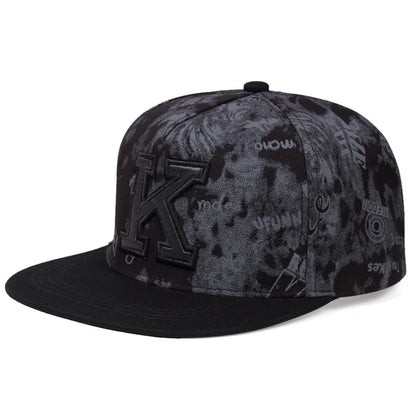 Printed K Letter Hip Hop Snapback Cap
