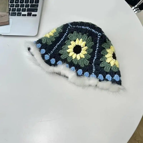 Handwoven Flower Knit Bucket Hat