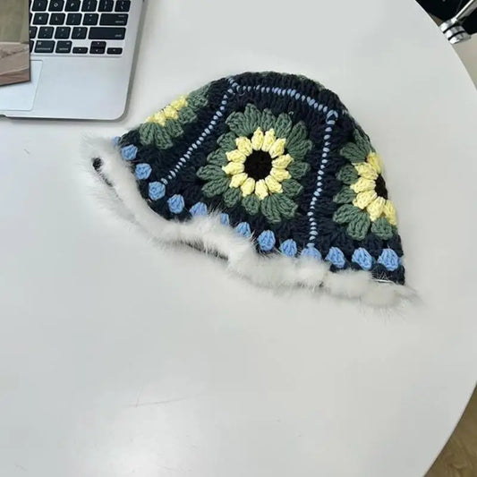 Handwoven Flower Knit Bucket Hat