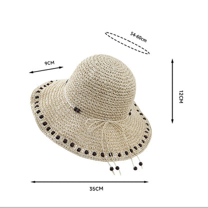1pc French Retro Black Beaded Design Straw Bucket Hats