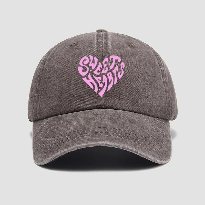 Pink Heart Shaped Letter Printed Baseball Cap Versatile For Daily