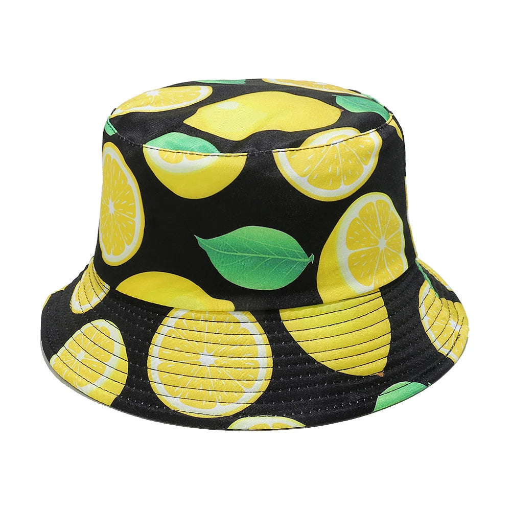 Reversible Lemon Fruit Print Bucket Hat