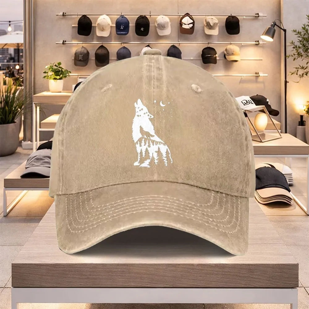 Wolf Moon Forest Washed Baseball Cap