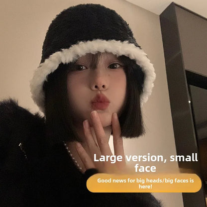 Black Plush Bucket Hat For Women Autumn And Winter