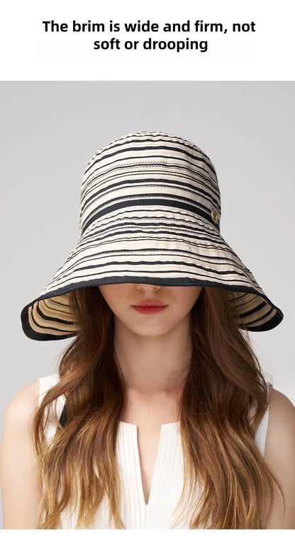 Black And White Striped Wide Brimmed Sun Hat