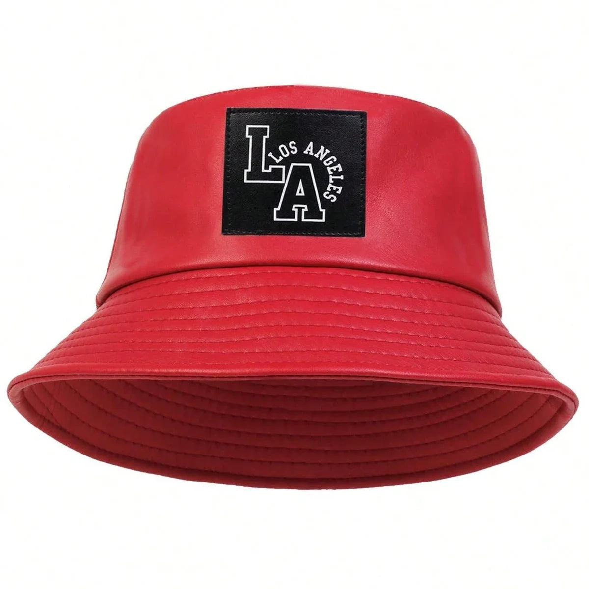 LA Letter PU Leather Bucket Hat